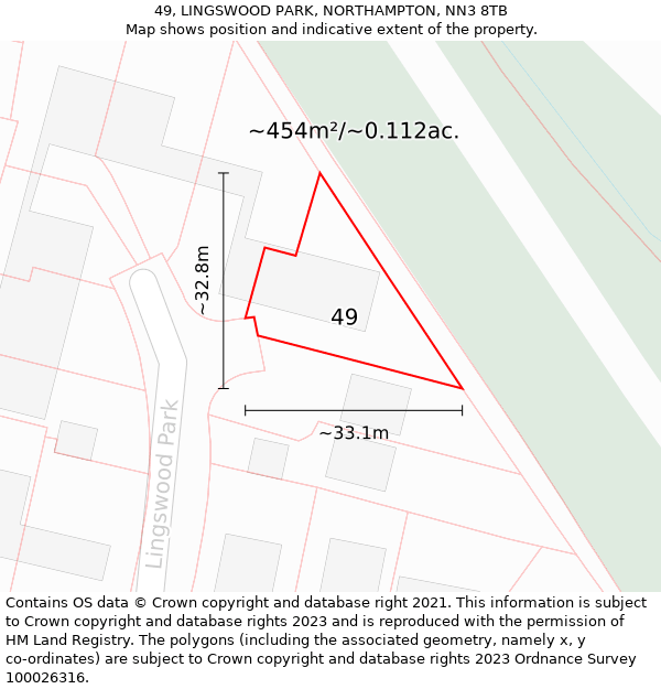 49, LINGSWOOD PARK, NORTHAMPTON, NN3 8TB: Plot and title map