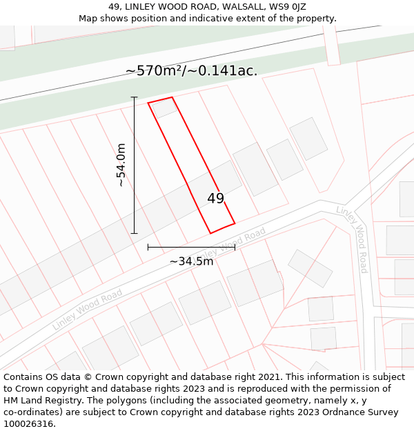 49, LINLEY WOOD ROAD, WALSALL, WS9 0JZ: Plot and title map