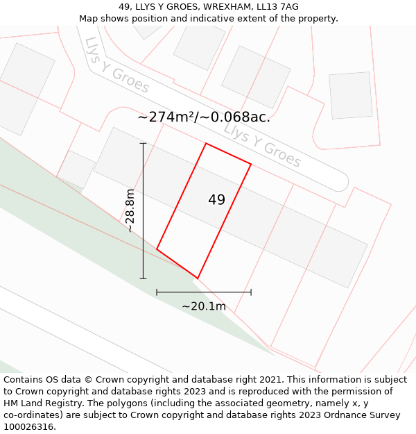 49, LLYS Y GROES, WREXHAM, LL13 7AG: Plot and title map