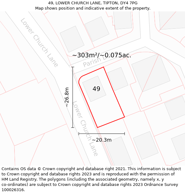 49, LOWER CHURCH LANE, TIPTON, DY4 7PG: Plot and title map