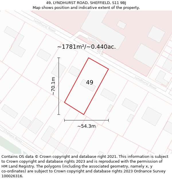 49, LYNDHURST ROAD, SHEFFIELD, S11 9BJ: Plot and title map