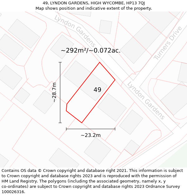 49, LYNDON GARDENS, HIGH WYCOMBE, HP13 7QJ: Plot and title map