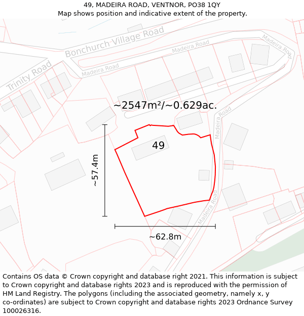 49, MADEIRA ROAD, VENTNOR, PO38 1QY: Plot and title map