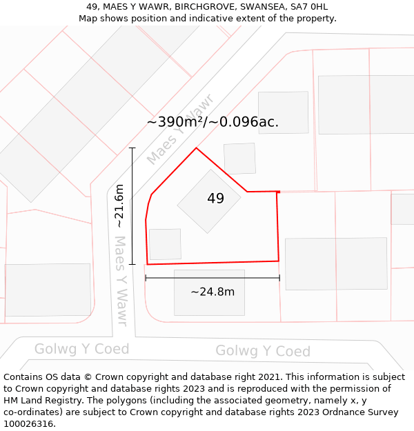 49, MAES Y WAWR, BIRCHGROVE, SWANSEA, SA7 0HL: Plot and title map