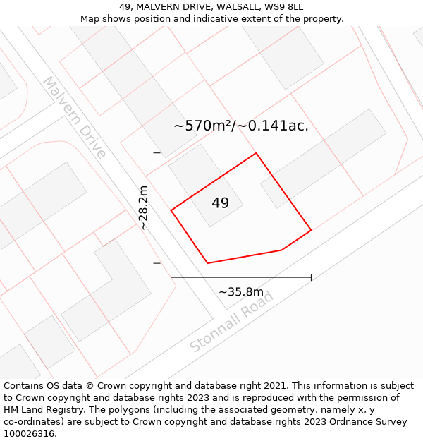 49, MALVERN DRIVE, WALSALL, WS9 8LL: Plot and title map