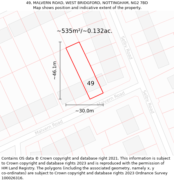 49, MALVERN ROAD, WEST BRIDGFORD, NOTTINGHAM, NG2 7BD: Plot and title map