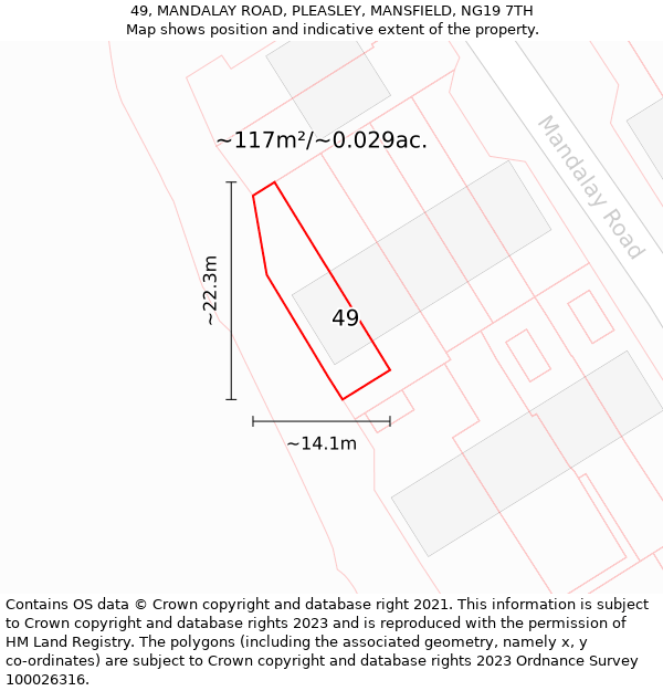 49, MANDALAY ROAD, PLEASLEY, MANSFIELD, NG19 7TH: Plot and title map