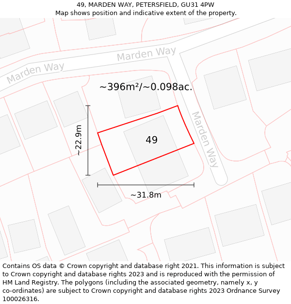 49, MARDEN WAY, PETERSFIELD, GU31 4PW: Plot and title map