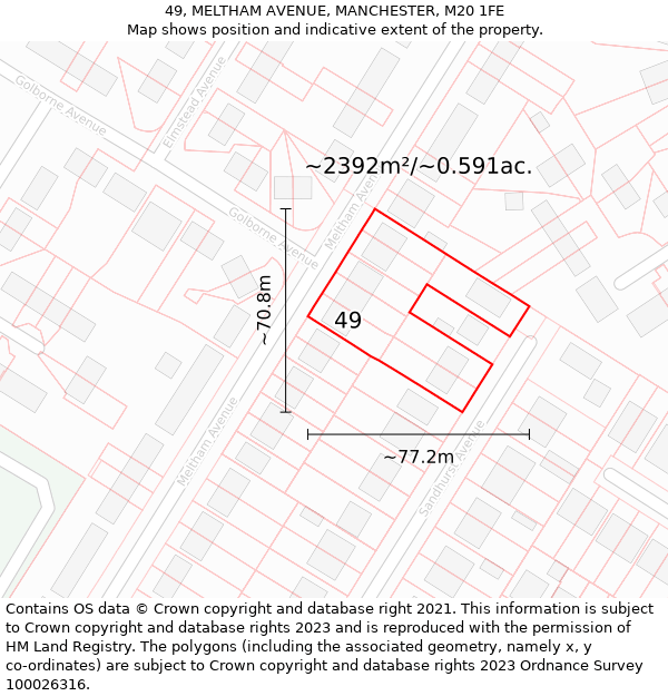 49, MELTHAM AVENUE, MANCHESTER, M20 1FE: Plot and title map