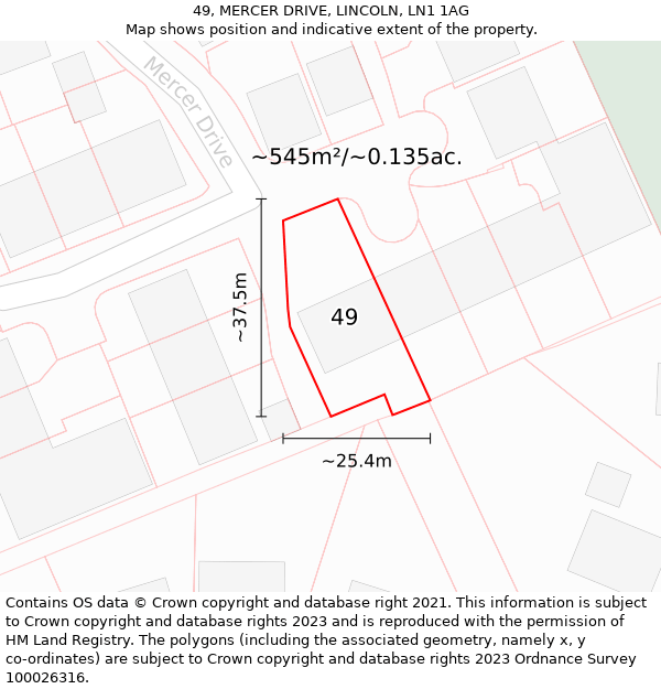 49, MERCER DRIVE, LINCOLN, LN1 1AG: Plot and title map