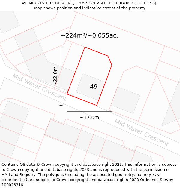 49, MID WATER CRESCENT, HAMPTON VALE, PETERBOROUGH, PE7 8JT: Plot and title map