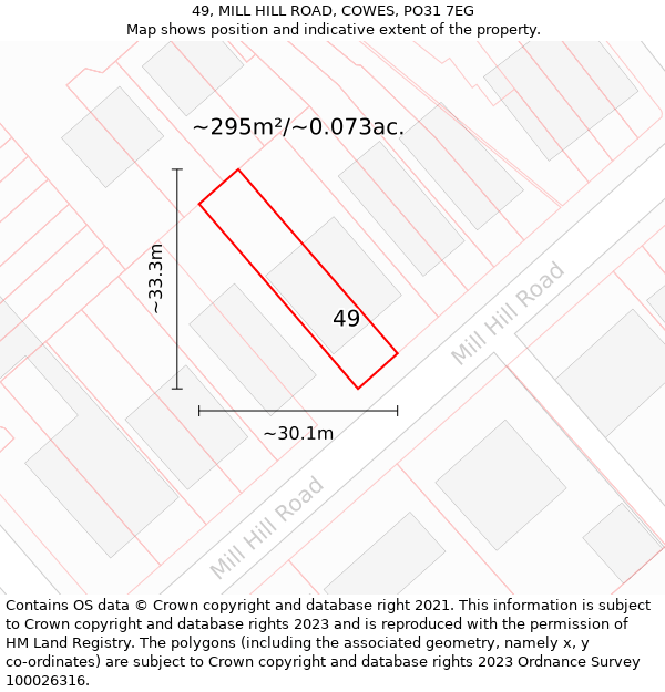 49, MILL HILL ROAD, COWES, PO31 7EG: Plot and title map