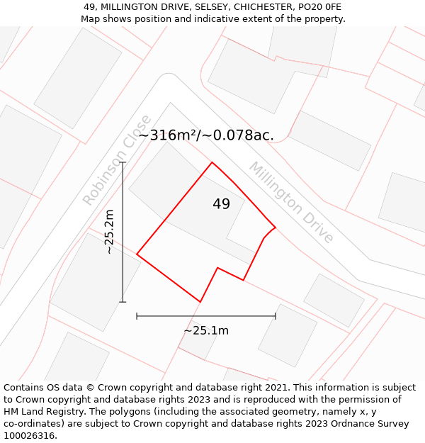 49, MILLINGTON DRIVE, SELSEY, CHICHESTER, PO20 0FE: Plot and title map