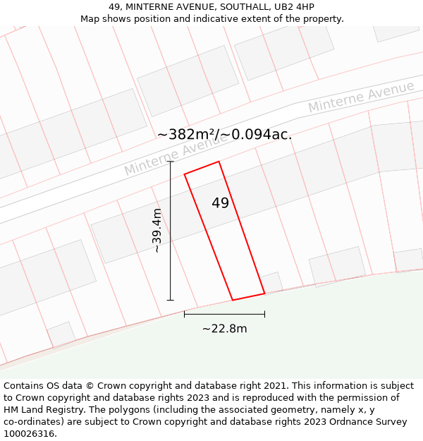 49, MINTERNE AVENUE, SOUTHALL, UB2 4HP: Plot and title map