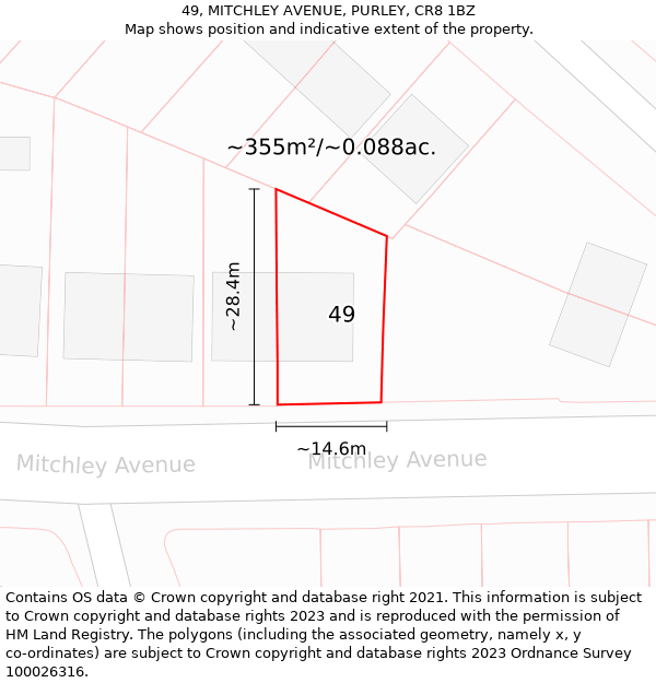 49, MITCHLEY AVENUE, PURLEY, CR8 1BZ: Plot and title map