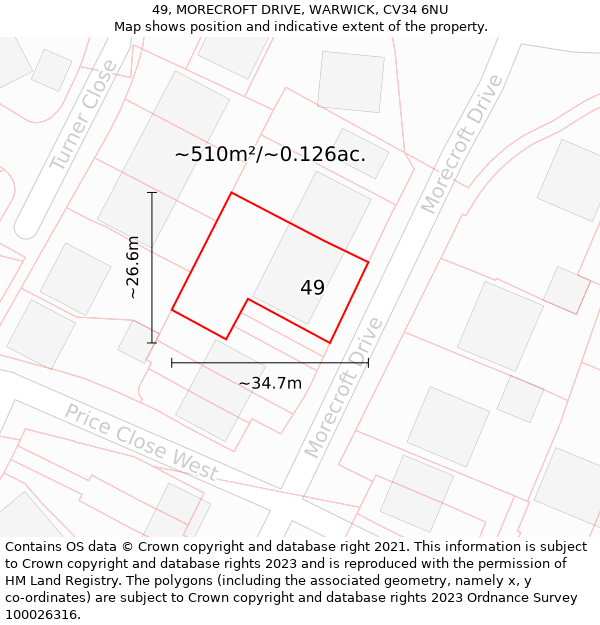 49, MORECROFT DRIVE, WARWICK, CV34 6NU: Plot and title map