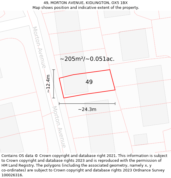 49, MORTON AVENUE, KIDLINGTON, OX5 1BX: Plot and title map