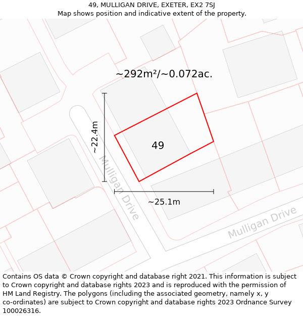 49, MULLIGAN DRIVE, EXETER, EX2 7SJ: Plot and title map