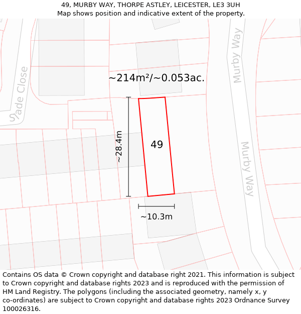 49, MURBY WAY, THORPE ASTLEY, LEICESTER, LE3 3UH: Plot and title map