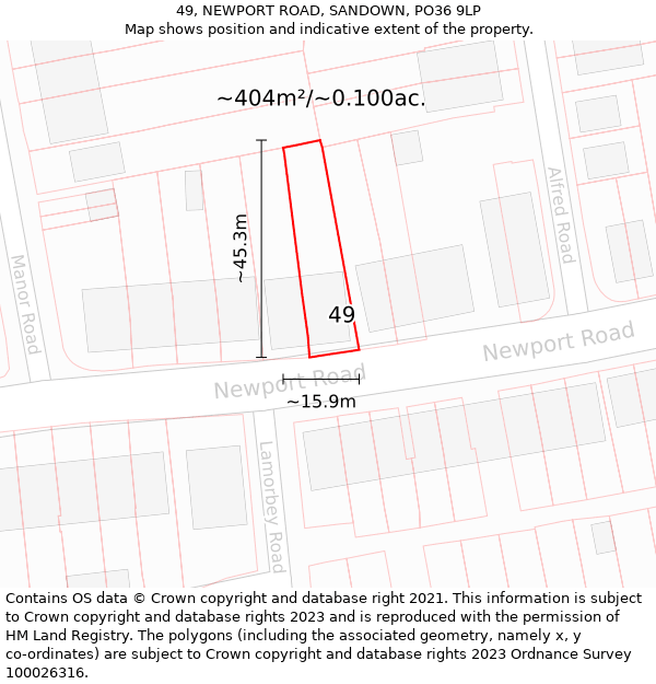 49, NEWPORT ROAD, SANDOWN, PO36 9LP: Plot and title map