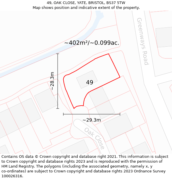 49, OAK CLOSE, YATE, BRISTOL, BS37 5TW: Plot and title map