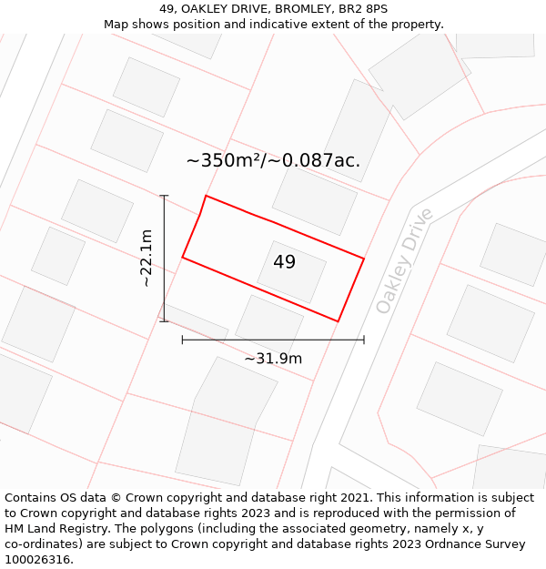 49, OAKLEY DRIVE, BROMLEY, BR2 8PS: Plot and title map