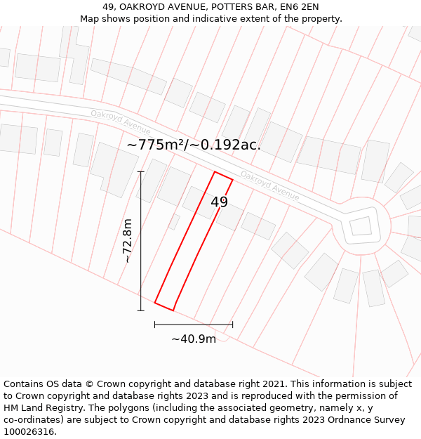 49, OAKROYD AVENUE, POTTERS BAR, EN6 2EN: Plot and title map