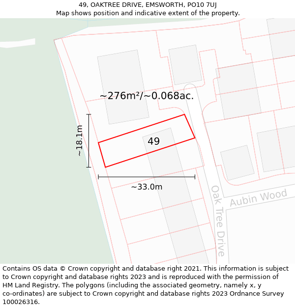 49, OAKTREE DRIVE, EMSWORTH, PO10 7UJ: Plot and title map