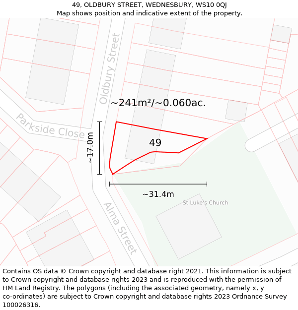 49, OLDBURY STREET, WEDNESBURY, WS10 0QJ: Plot and title map