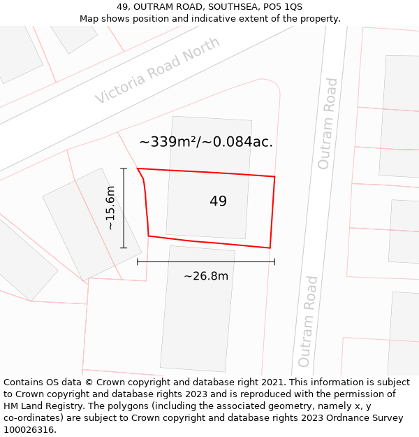 49, OUTRAM ROAD, SOUTHSEA, PO5 1QS: Plot and title map