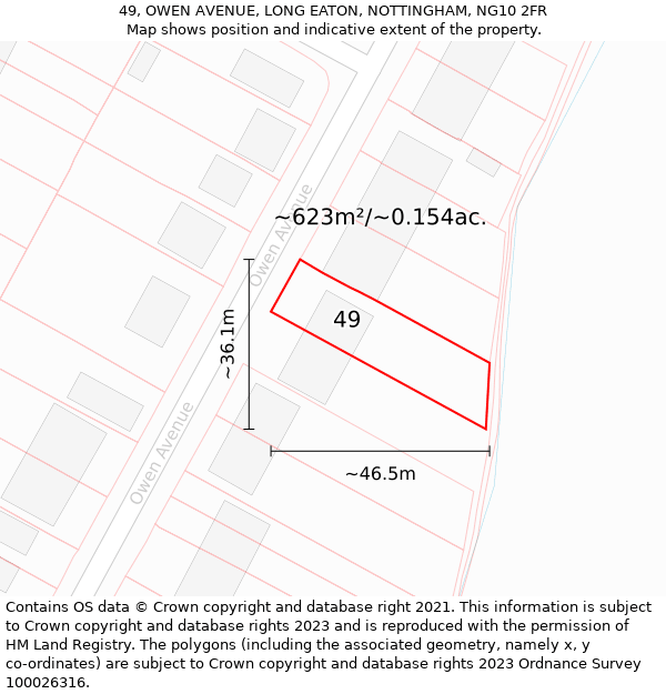 49, OWEN AVENUE, LONG EATON, NOTTINGHAM, NG10 2FR: Plot and title map