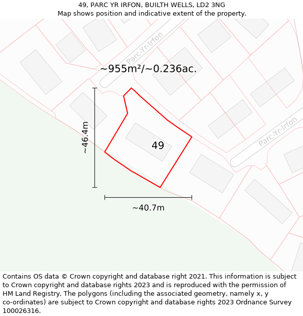 49, PARC YR IRFON, BUILTH WELLS, LD2 3NG: Plot and title map