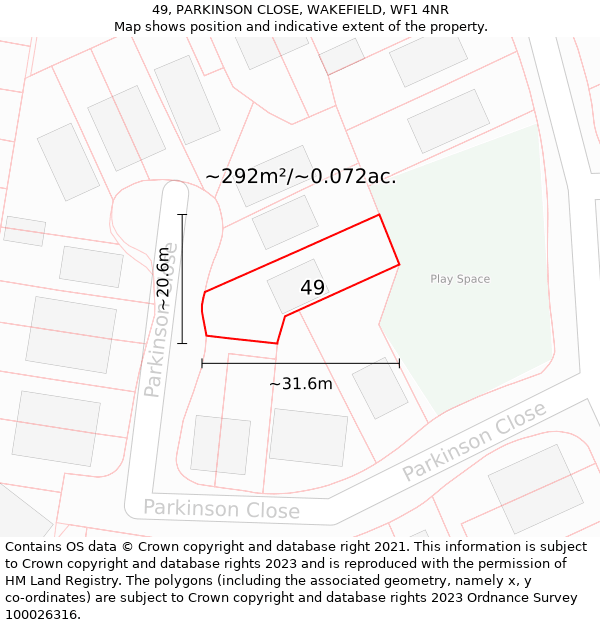 49, PARKINSON CLOSE, WAKEFIELD, WF1 4NR: Plot and title map