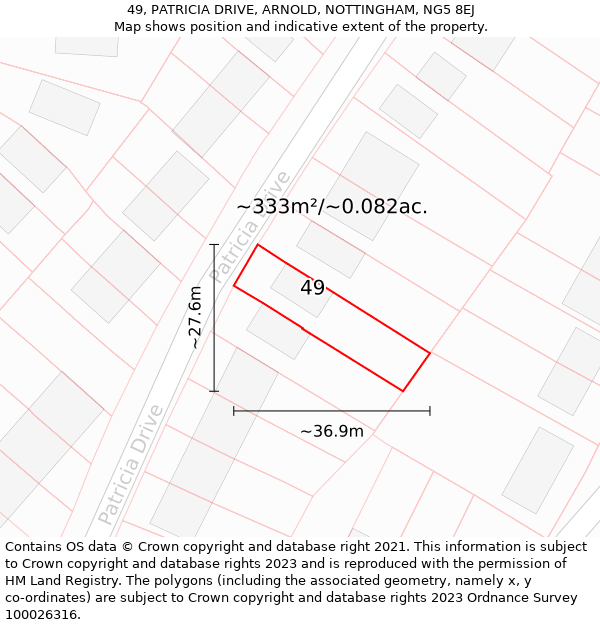 49, PATRICIA DRIVE, ARNOLD, NOTTINGHAM, NG5 8EJ: Plot and title map