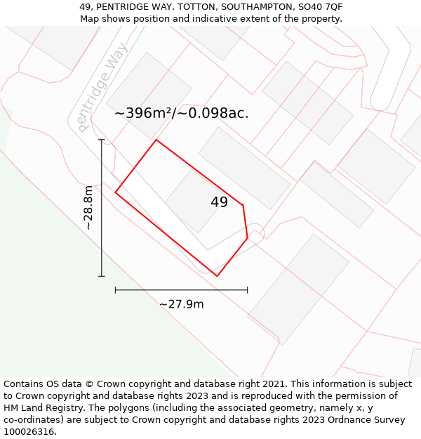 49, PENTRIDGE WAY, TOTTON, SOUTHAMPTON, SO40 7QF: Plot and title map