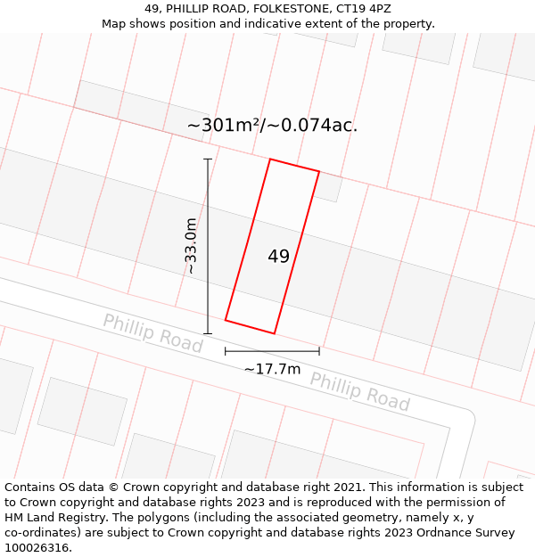 49, PHILLIP ROAD, FOLKESTONE, CT19 4PZ: Plot and title map