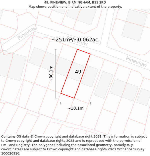 49, PINEVIEW, BIRMINGHAM, B31 2RD: Plot and title map