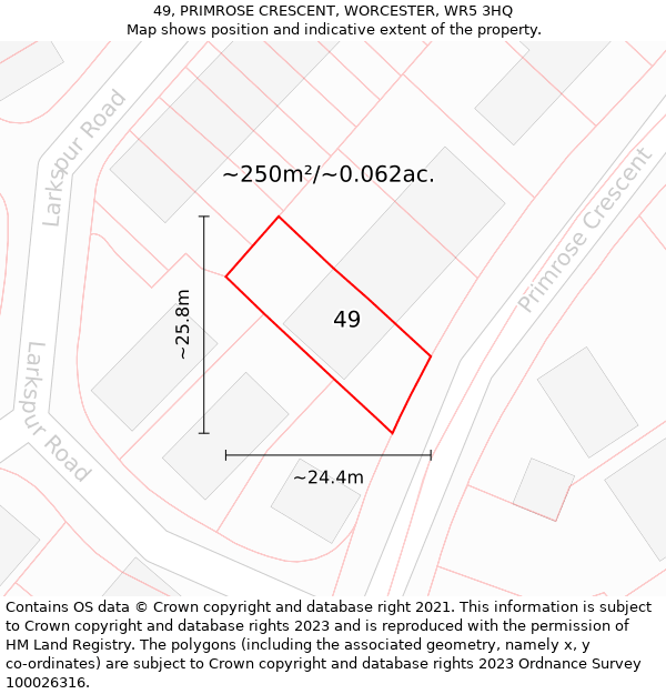 49, PRIMROSE CRESCENT, WORCESTER, WR5 3HQ: Plot and title map
