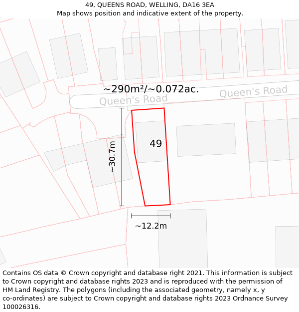 49, QUEENS ROAD, WELLING, DA16 3EA: Plot and title map