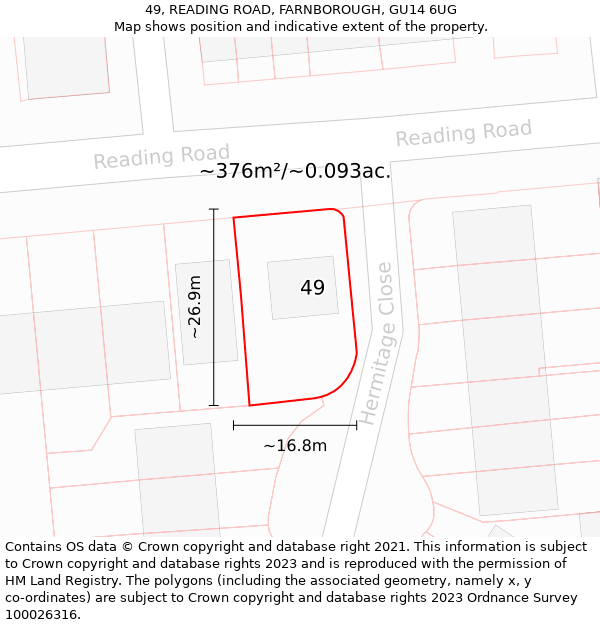 49, READING ROAD, FARNBOROUGH, GU14 6UG: Plot and title map