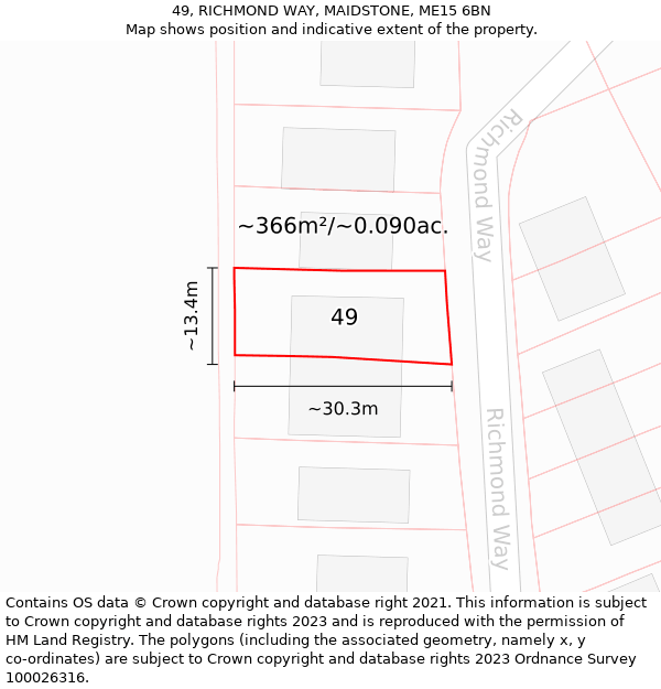 49, RICHMOND WAY, MAIDSTONE, ME15 6BN: Plot and title map