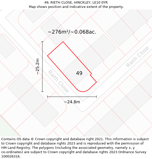 49, RIETH CLOSE, HINCKLEY, LE10 0YR: Plot and title map