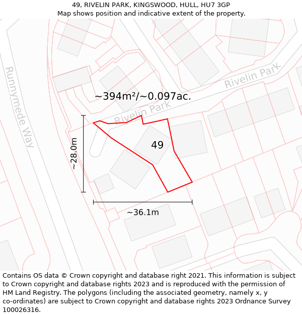 49, RIVELIN PARK, KINGSWOOD, HULL, HU7 3GP: Plot and title map