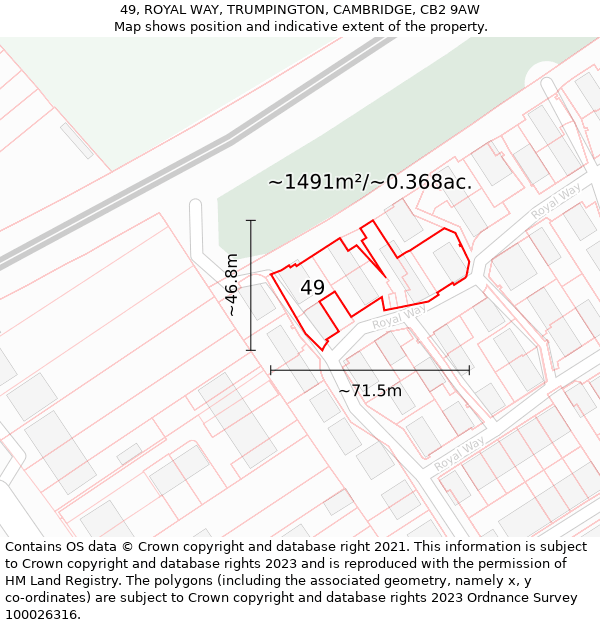 49, ROYAL WAY, TRUMPINGTON, CAMBRIDGE, CB2 9AW: Plot and title map