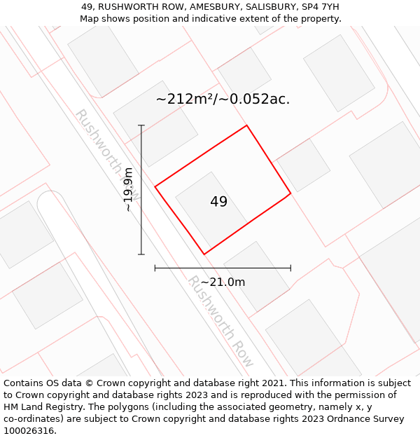 49, RUSHWORTH ROW, AMESBURY, SALISBURY, SP4 7YH: Plot and title map