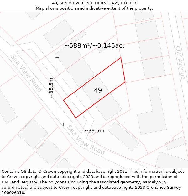 49, SEA VIEW ROAD, HERNE BAY, CT6 6JB: Plot and title map