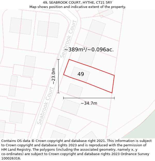 49, SEABROOK COURT, HYTHE, CT21 5RY: Plot and title map