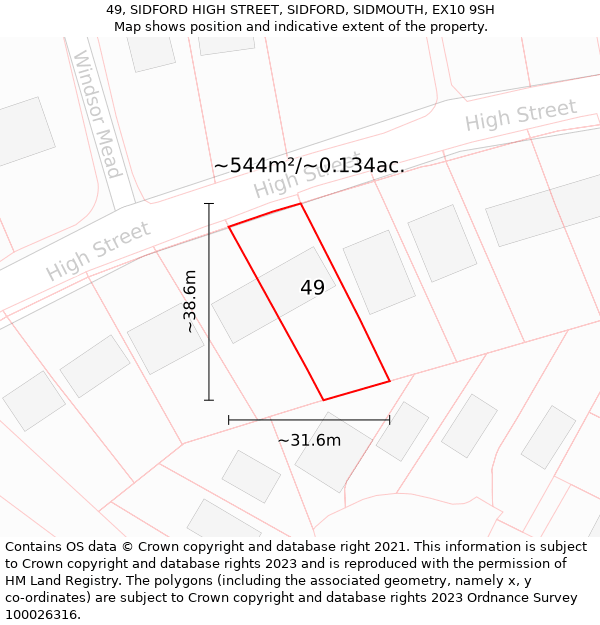 49, SIDFORD HIGH STREET, SIDFORD, SIDMOUTH, EX10 9SH: Plot and title map