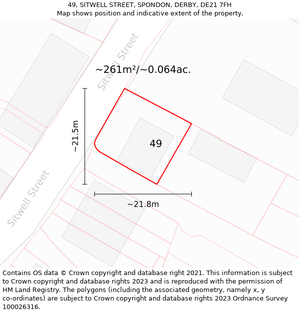 49, SITWELL STREET, SPONDON, DERBY, DE21 7FH: Plot and title map