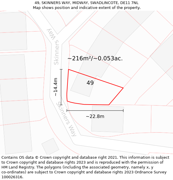 49, SKINNERS WAY, MIDWAY, SWADLINCOTE, DE11 7NL: Plot and title map